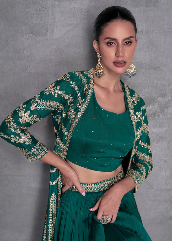 Buy Now Pine Green Embroidered Jacket Style Indo Western Dress Online in USA, UK, Canada, Germany, Australia & Worldwide at Empress Clothing.