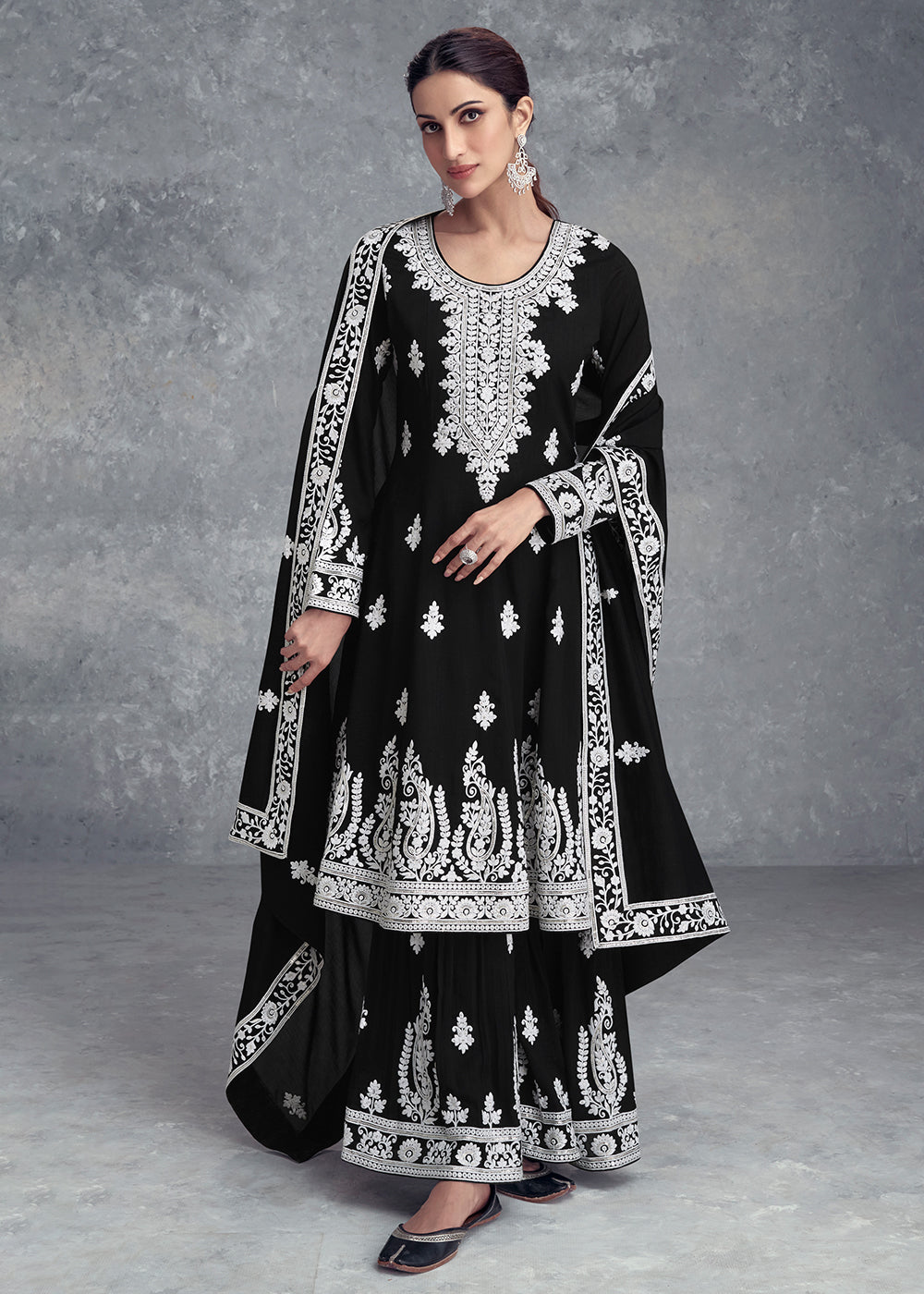 Buy Now Chinnon Embroidered Black Festive Wear Palazzo Dress Online in USA, UK, Canada, Germany, Australia & Worldwide at Empress Clothing.