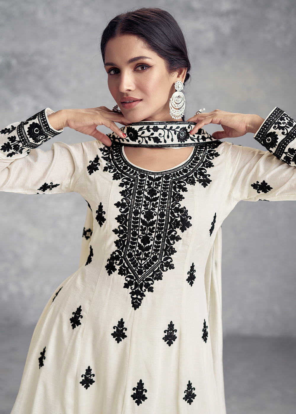 Buy Now Chinnon Embroidered Off White Festive Wear Palazzo Dress Online in USA, UK, Canada, Germany, Australia & Worldwide at Empress Clothing. 