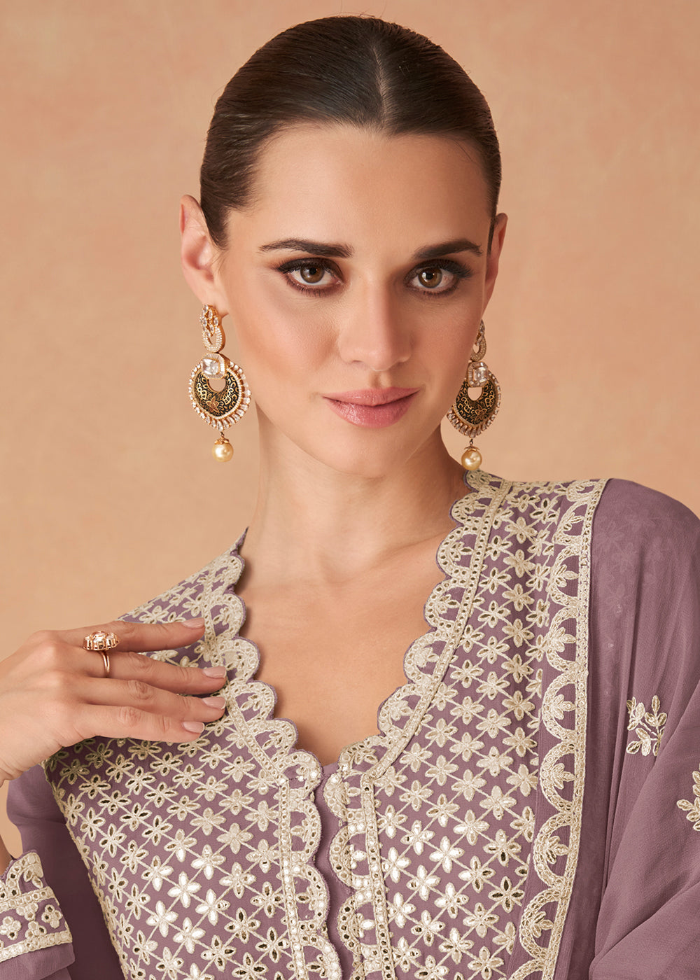 Buy Now Dusty Purple Georgette Skirt Style Anarkali Gown Online in US, UK, Canada, France, Italy, Sweden, Ireland, UAE, Denmark, Greece & Worldwide at Empress.