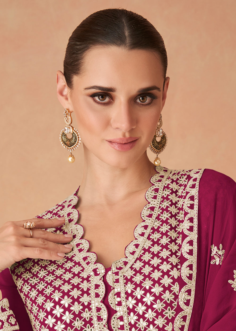 Buy Now Pink Georgette Skirt Style Anarkali Gown Online in US, UK, Canada, France, Italy, Sweden, Ireland, UAE, Denmark, Greece, Spain & Worldwide at Empress.