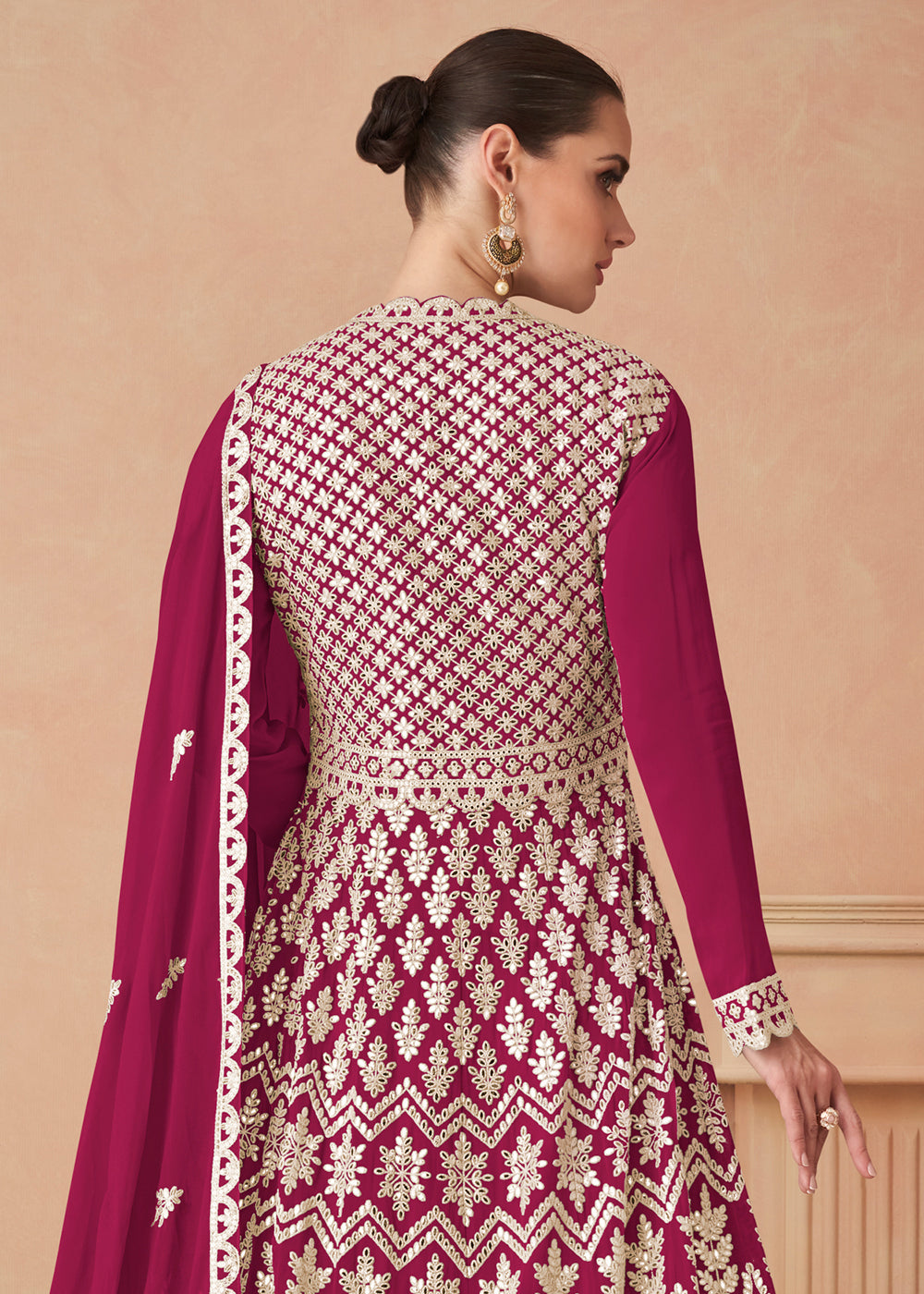 Buy Now Pink Georgette Skirt Style Anarkali Gown Online in US, UK, Canada, France, Italy, Sweden, Ireland, UAE, Denmark, Greece, Spain & Worldwide at Empress.