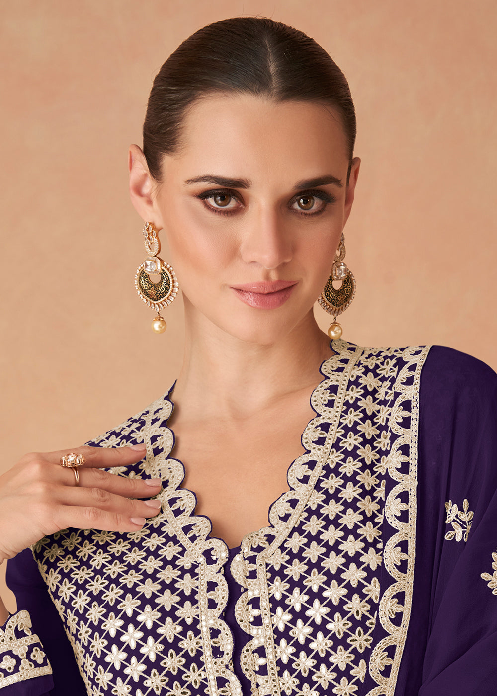 Buy Now Purple Georgette Skirt Style Anarkali Gown Online in US, UK, Canada, France, Italy, Sweden, Ireland, UAE, Denmark, Greece, Spain & Worldwide at Empress.