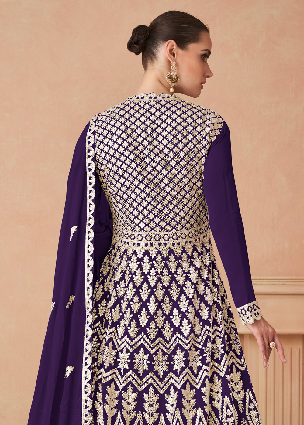 Buy Now Purple Georgette Skirt Style Anarkali Gown Online in US, UK, Canada, France, Italy, Sweden, Ireland, UAE, Denmark, Greece, Spain & Worldwide at Empress.