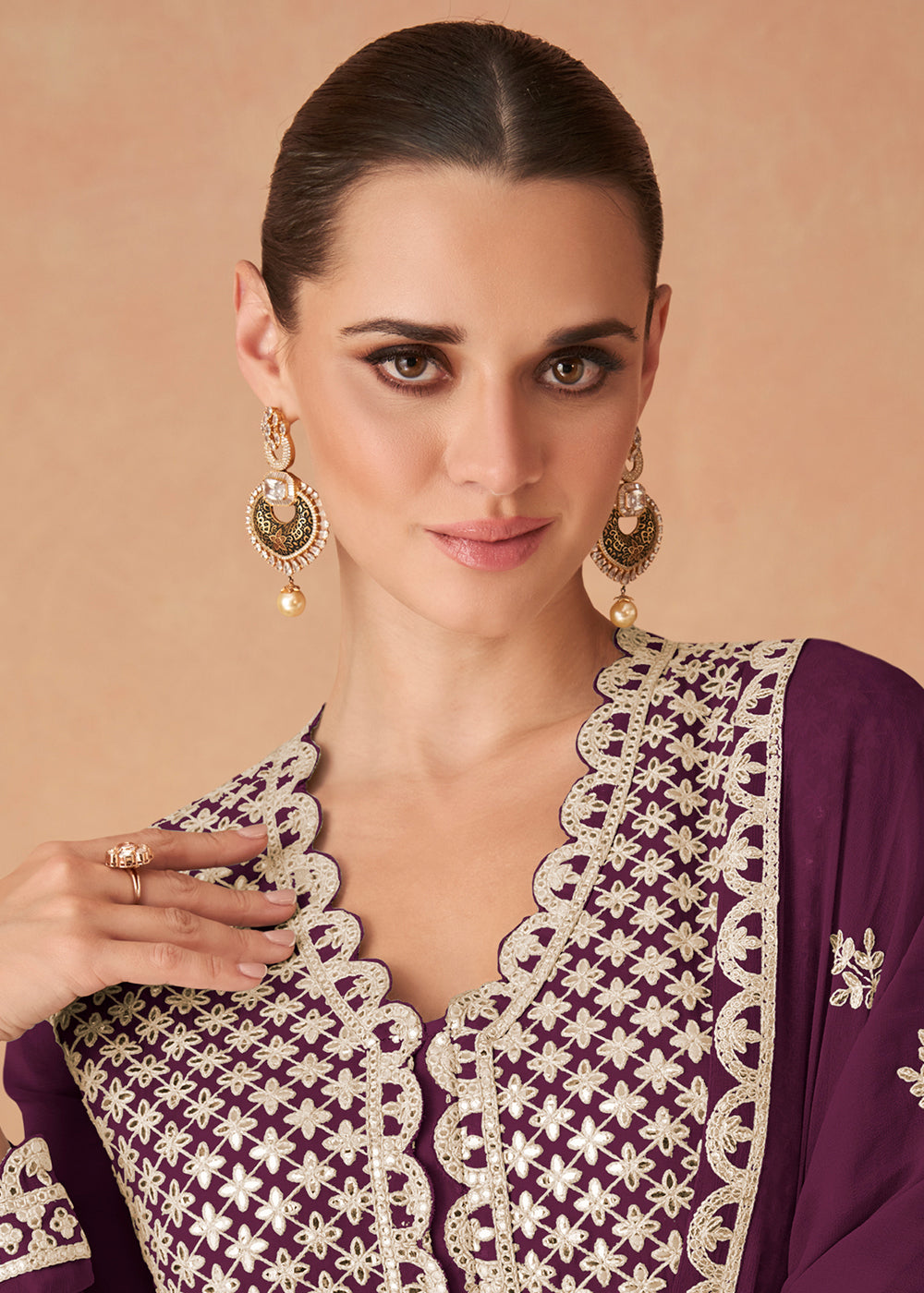 Buy Now Wine Georgette Skirt Style Anarkali Gown Online in US, UK, Canada, France, Italy, Sweden, Ireland, UAE, Denmark, Greece, Spain & Worldwide at Empress.