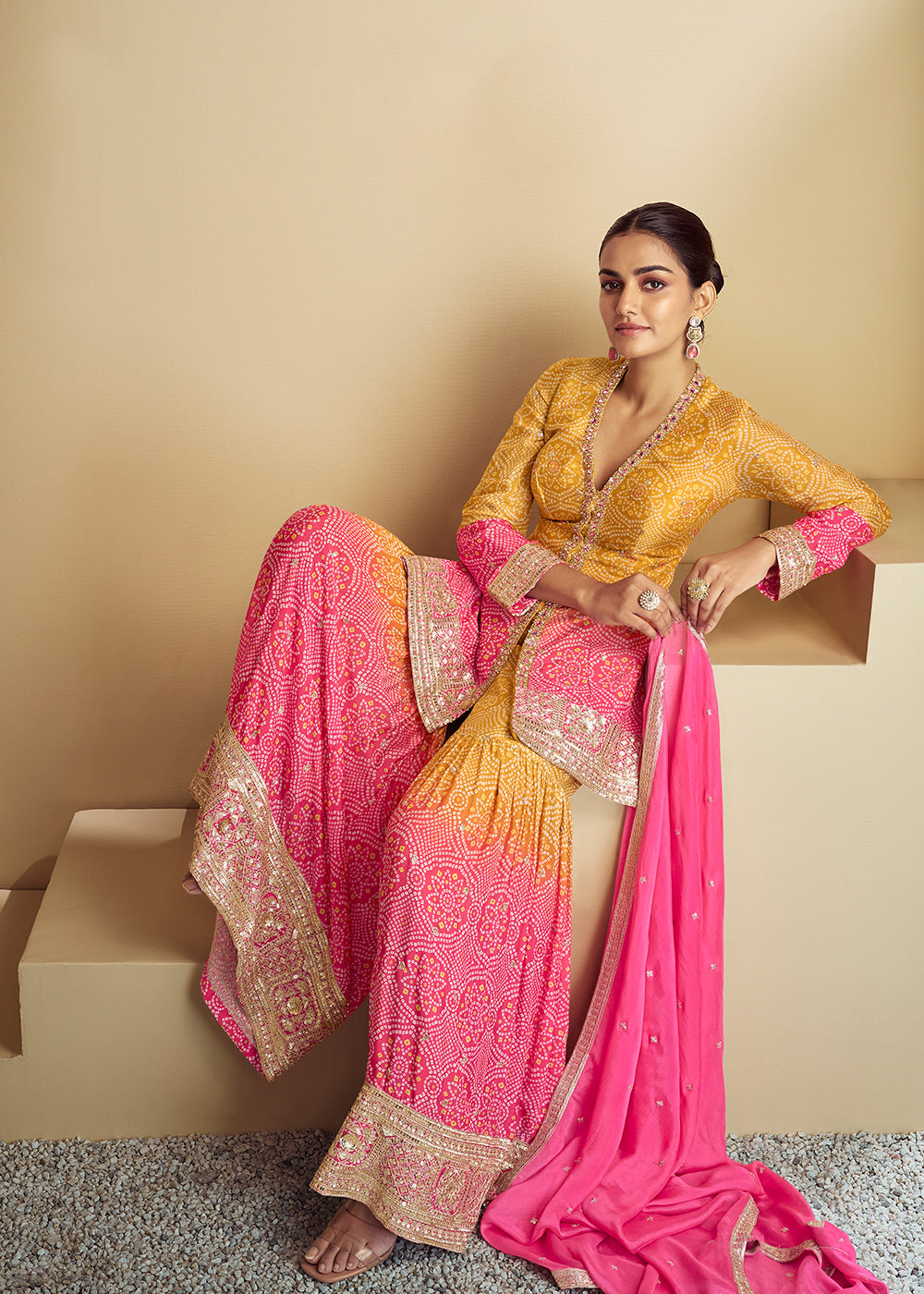 Shop Now Pink & Yellow Ombre Kurti Style Gharara Style Suit Online at Empress Clothing in USA, UK, Canada, Germany, Australia & Worldwide. 