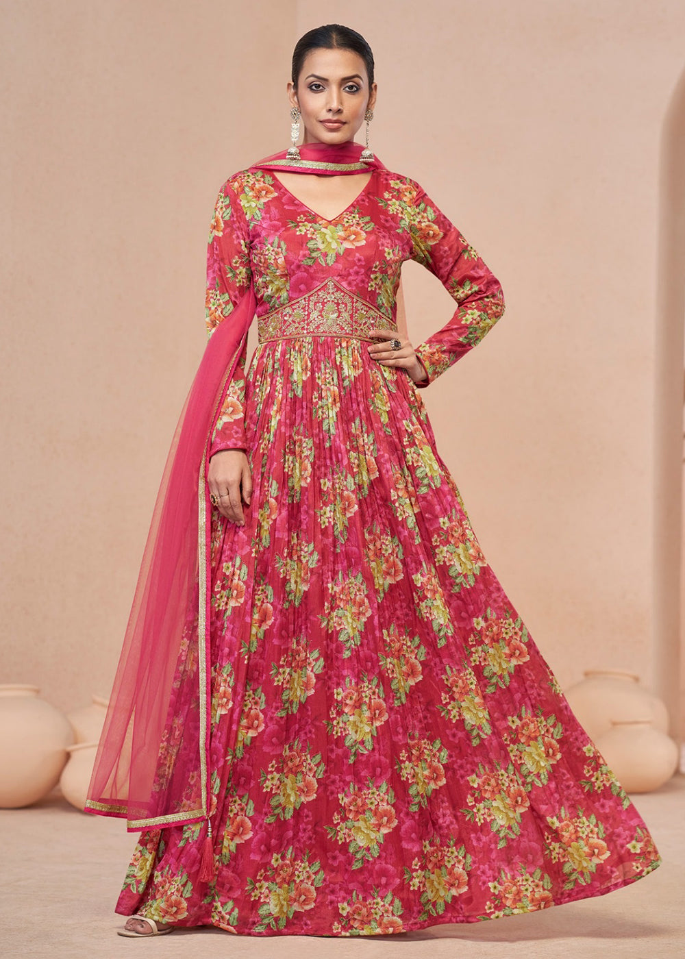 Charming Pink Heavy Georgette Gown Kurta order With Heavy Embroidery Work And Sequins Work With Georgette Dupatta For Women, Pink Gown, Anarkali