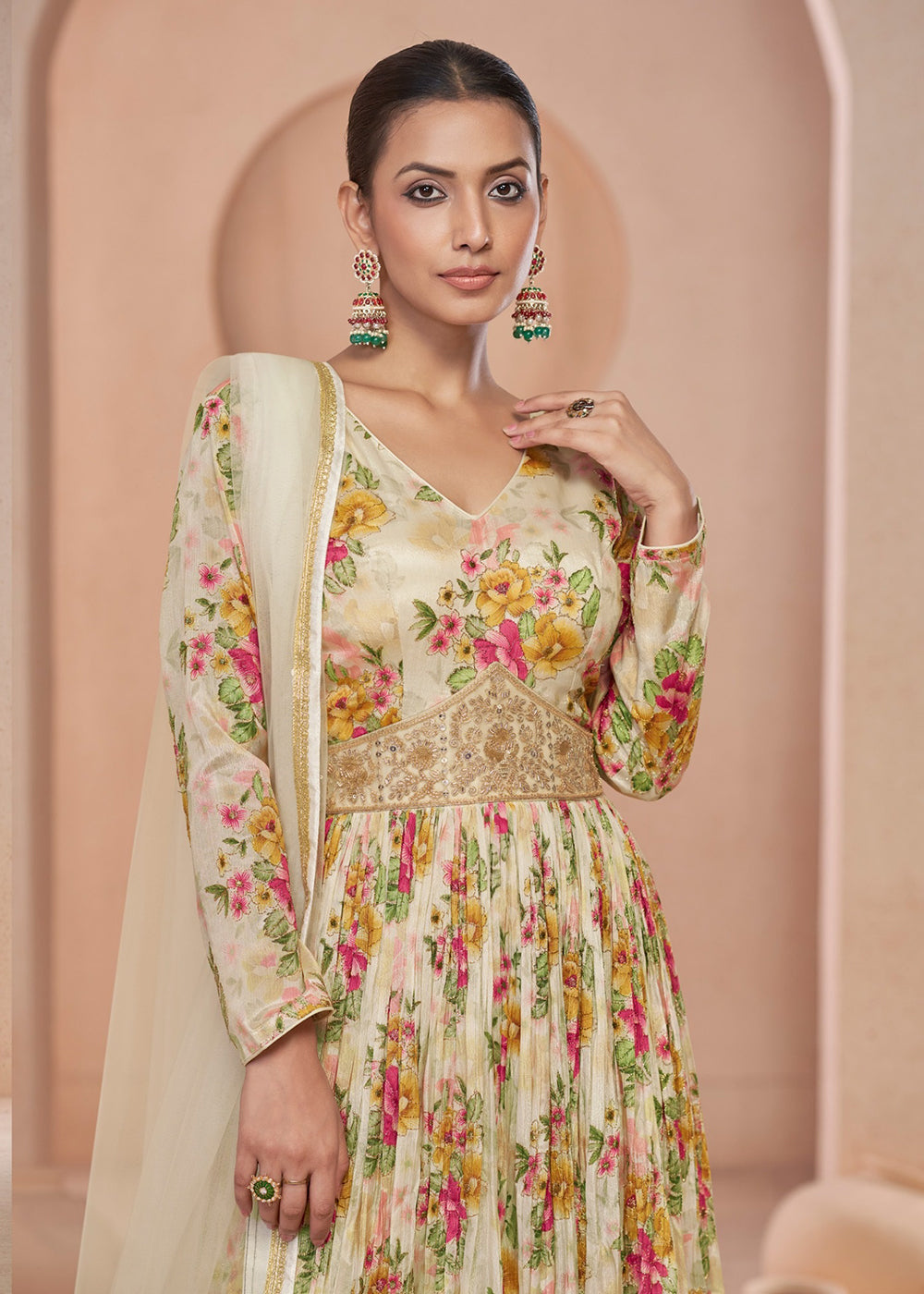 Buy Now Digital Printed Off White Embroidered Wedding Anarkali Gown Online in USA, UK, Australia, New Zealand, Canada & Worldwide at Empress Clothing.
