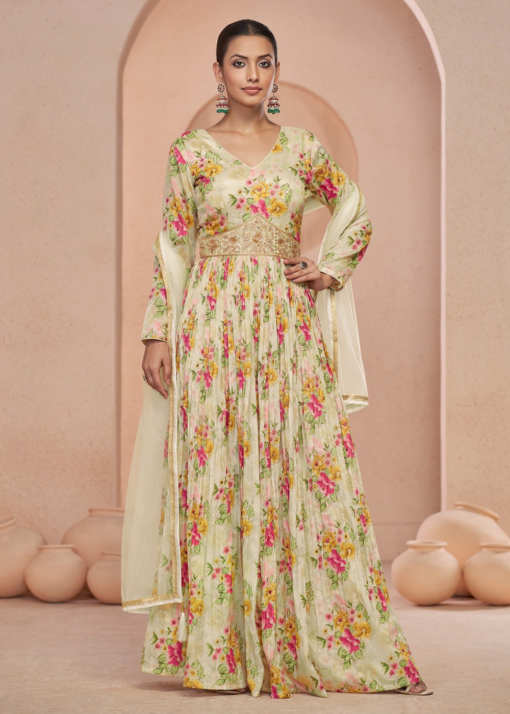 Buy Now Digital Printed Off White Embroidered Wedding Anarkali Gown Online in USA, UK, Australia, New Zealand, Canada & Worldwide at Empress Clothing.