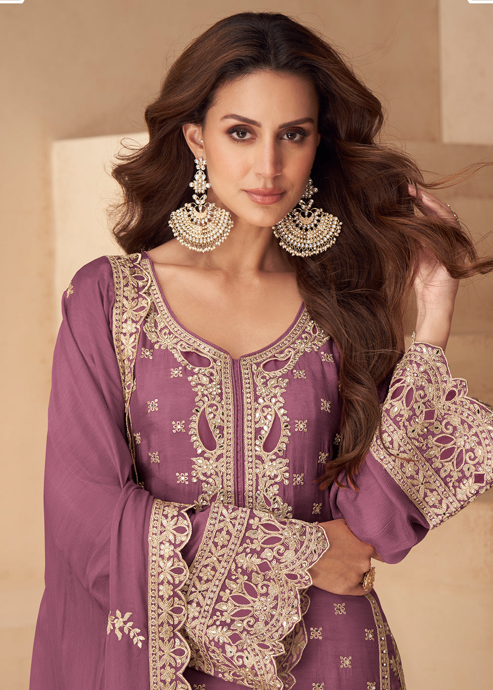 Buy Now Pink Embroidered Festive Style Palazzo Suit Online in US, UK, Canada, Germany, Italy, France, Austria, Australia, Denmark & Worldwide at Empress.
