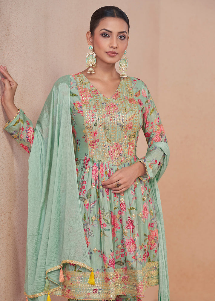 Shop Now Green Embroidered & Digital Printed Festive Gharara Suit Online at Empress Clothing in USA, UK, Canada, Italy & Worldwide.