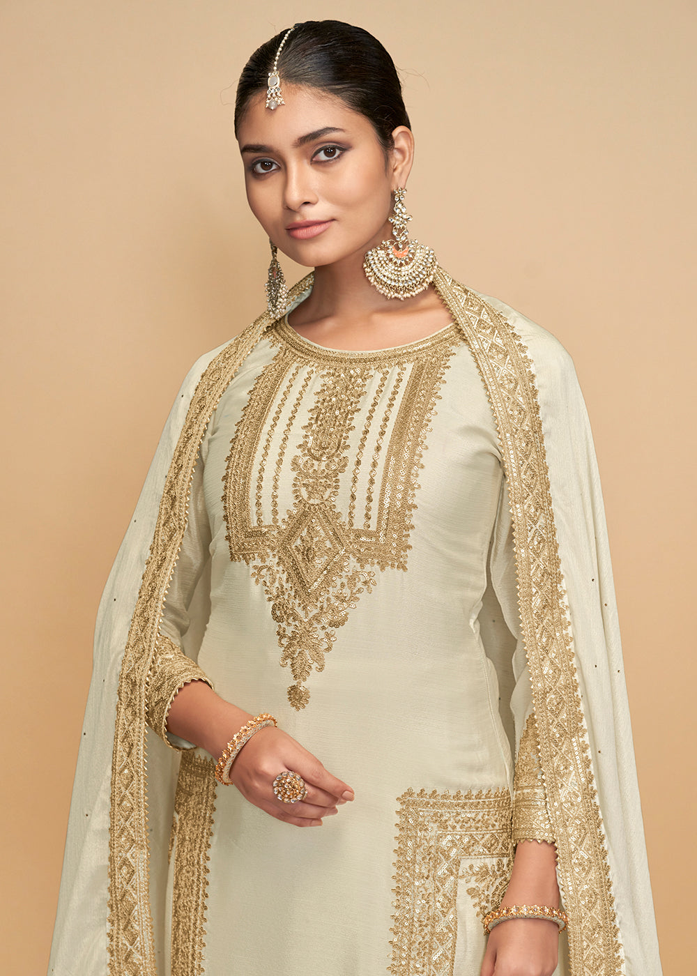 Buy Now Off White Beautiful Embroidered Salwar Suit Online in USA, UK, Canada, Germany, Australia & Worldwide at Empress Clothing. 