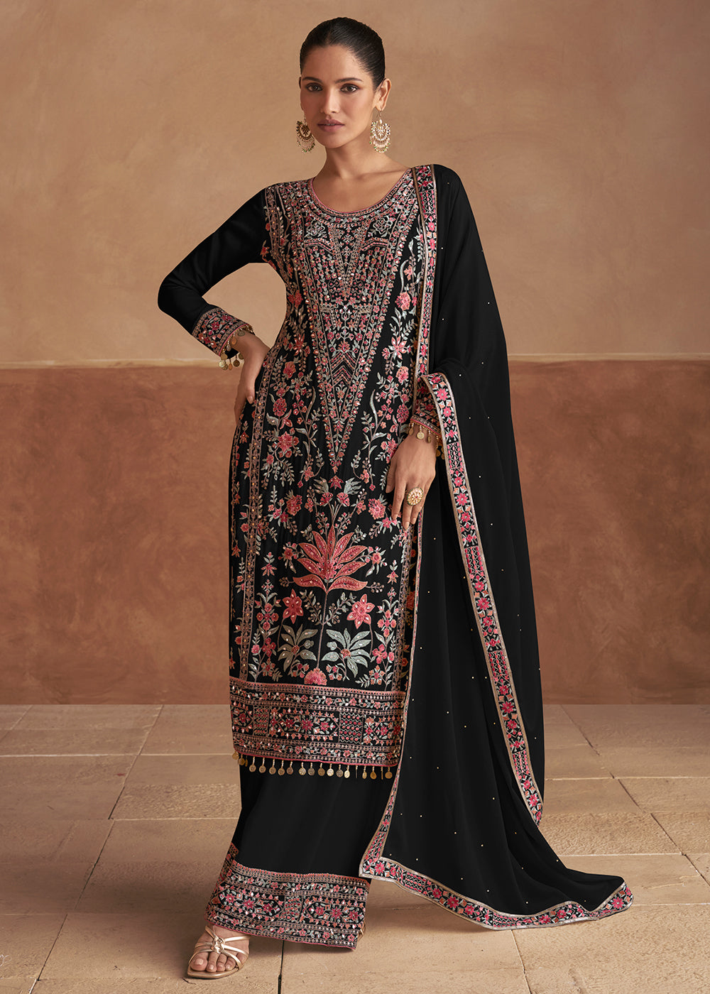 Buy Now Black Handwork Embroidered Festive Palazzo Style Suit Online in USA, UK, Canada, Germany, Australia & Worldwide at Empress Clothing. 