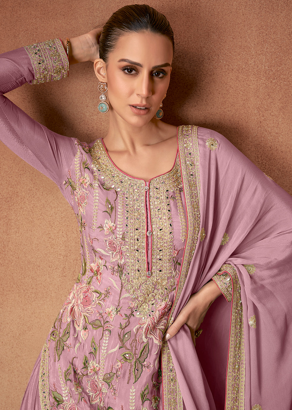 Buy Now Lilac Pink Floral Embroidered Designer Palazzo Suit Online in USA, UK, Canada, Germany, Australia & Worldwide at Empress Clothing