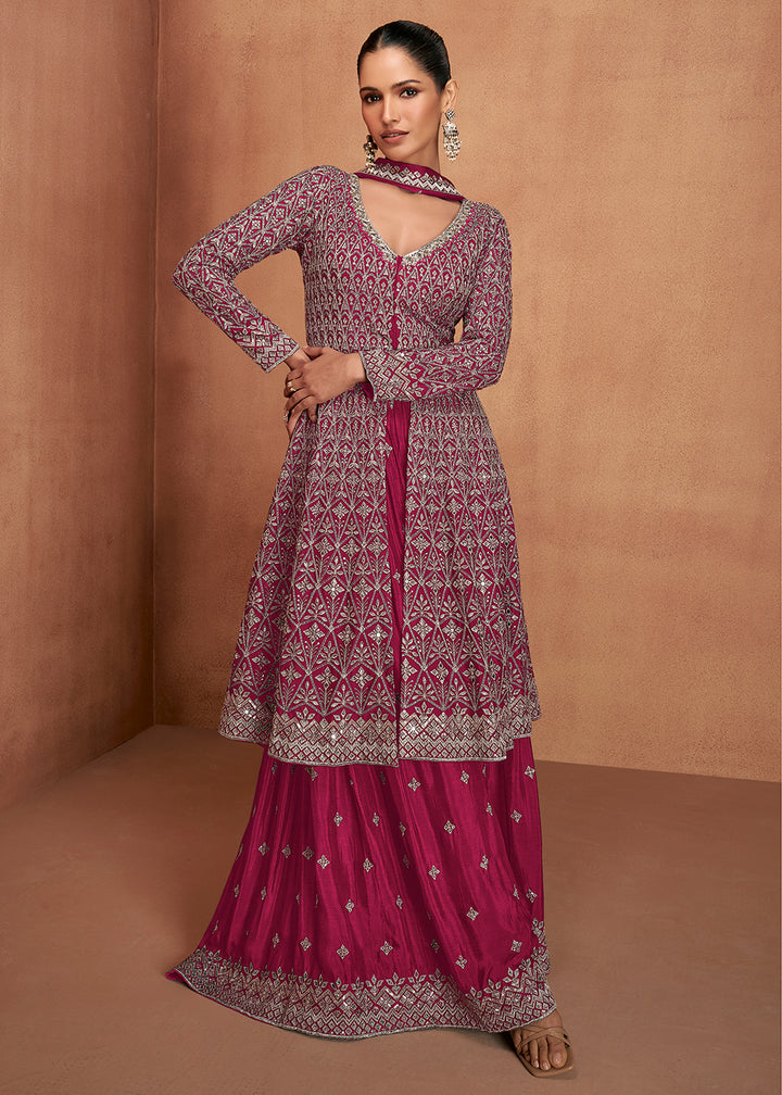 Buy Now Pink Real Chinnon Festive Trendy Palazzo Suit Online in Newark, Orlando, Toronto, Manchester, Bayern, Austin, Denver, New York & Worldwide at Empress.