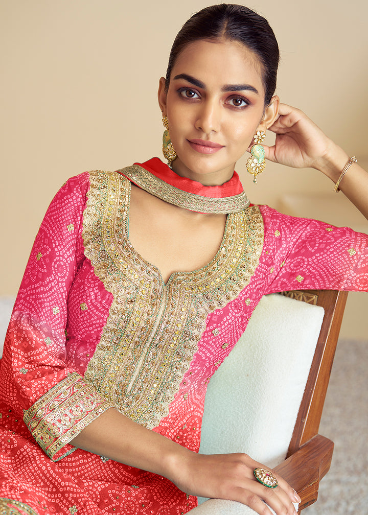 Buy Now Pink & Orange Ombre Kurti Style Palazzo Style Suit Online in USA, UK, Canada, Germany, Australia, France, Italy, UAE & Worldwide at Empress Clothing.