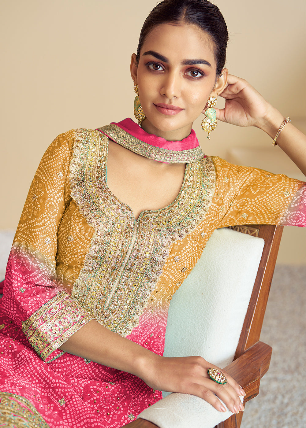 Buy Now Pink & Yellow Ombre Kurti Style Palazzo Style Suit Online in USA, UK, Canada, Germany, Australia, France, Italy, UAE & Worldwide at Empress Clothing.