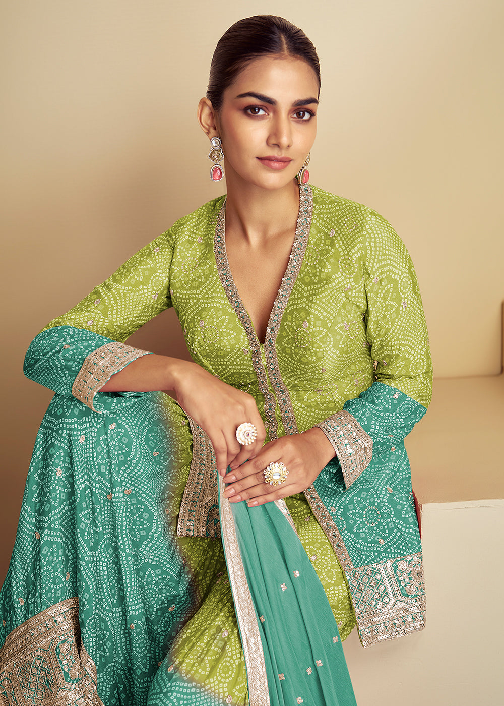 Shop Now Teal & Green Ombre Kurti Style Gharara Style Suit Online at Empress Clothing in USA, UK, Canada, Germany, Australia, Sweden, Denmark, UAE & Worldwide.