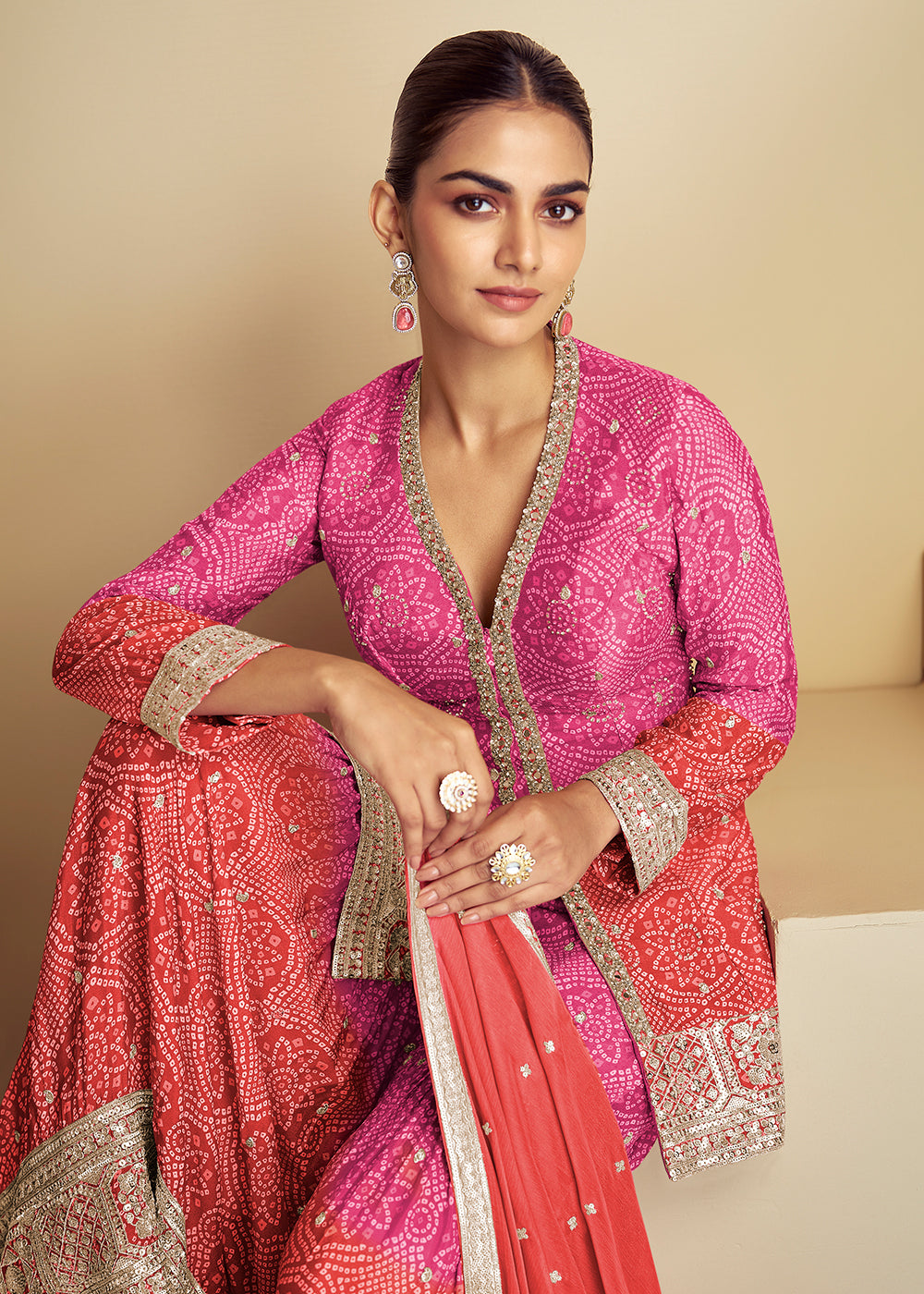 Shop Now Red & Pink Ombre Kurti Style Gharara Style Suit Online at Empress Clothing in USA, UK, Canada, Germany, Australia, Sweden, Denmark, UAE & Worldwide.
