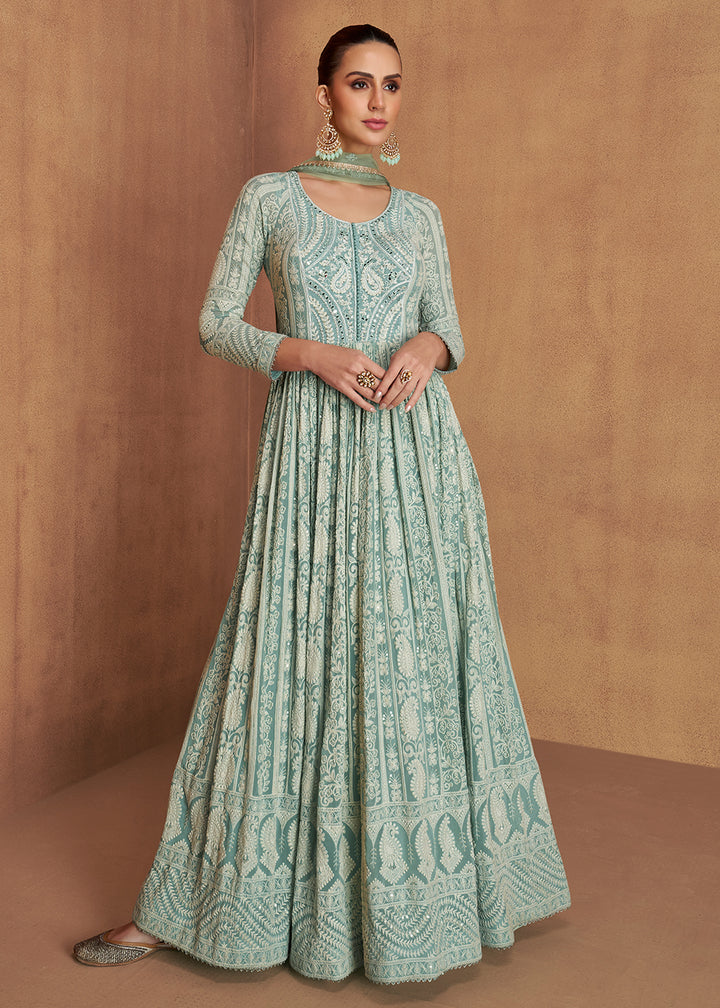 Buy Now Royal Blue Real Georgette Embroidered Anarkali Suit Online in USA, UK, Sweden, Denmark, Greece, Germany, Canada, Austria, UAE & Worldwide at Empress.