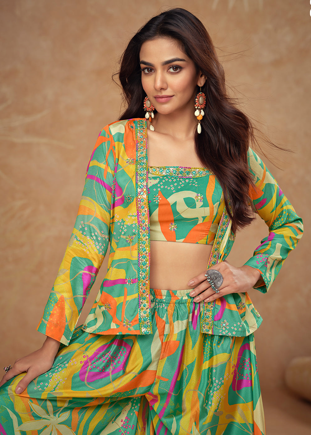 Buy Now Lime Rama Green Western Printed Jacket Style Suit Online in Newark, Yorktown, Toronto, London, Orlando, Munich, Chicago, Denver & Worldwide at Empress.