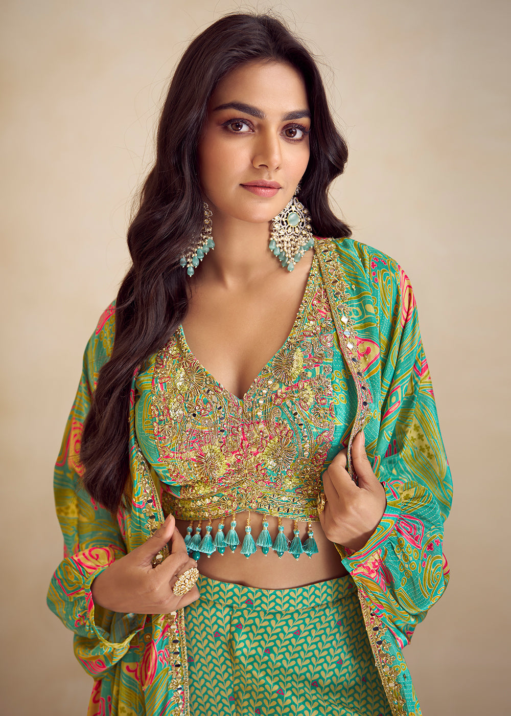 Buy Now Mint Green Indo Western Printed Jacket Style Suit Online in Newark, Yorktown, Toronto, London, Orlando, Munich, Chicago, Denver & Worldwide at Empress.