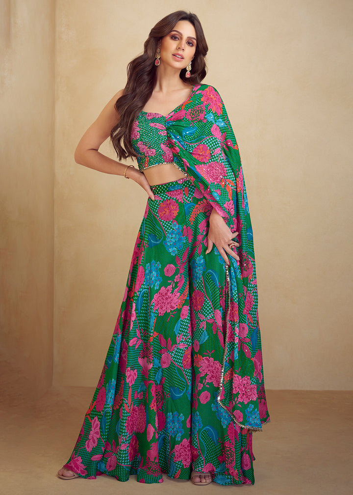 Buy Now Dark Green Indo Western Printed Jacket Style Suit Online in Newark, Yorktown, Toronto, London, Orlando, Munich, Chicago, Denver & Worldwide at Empress.