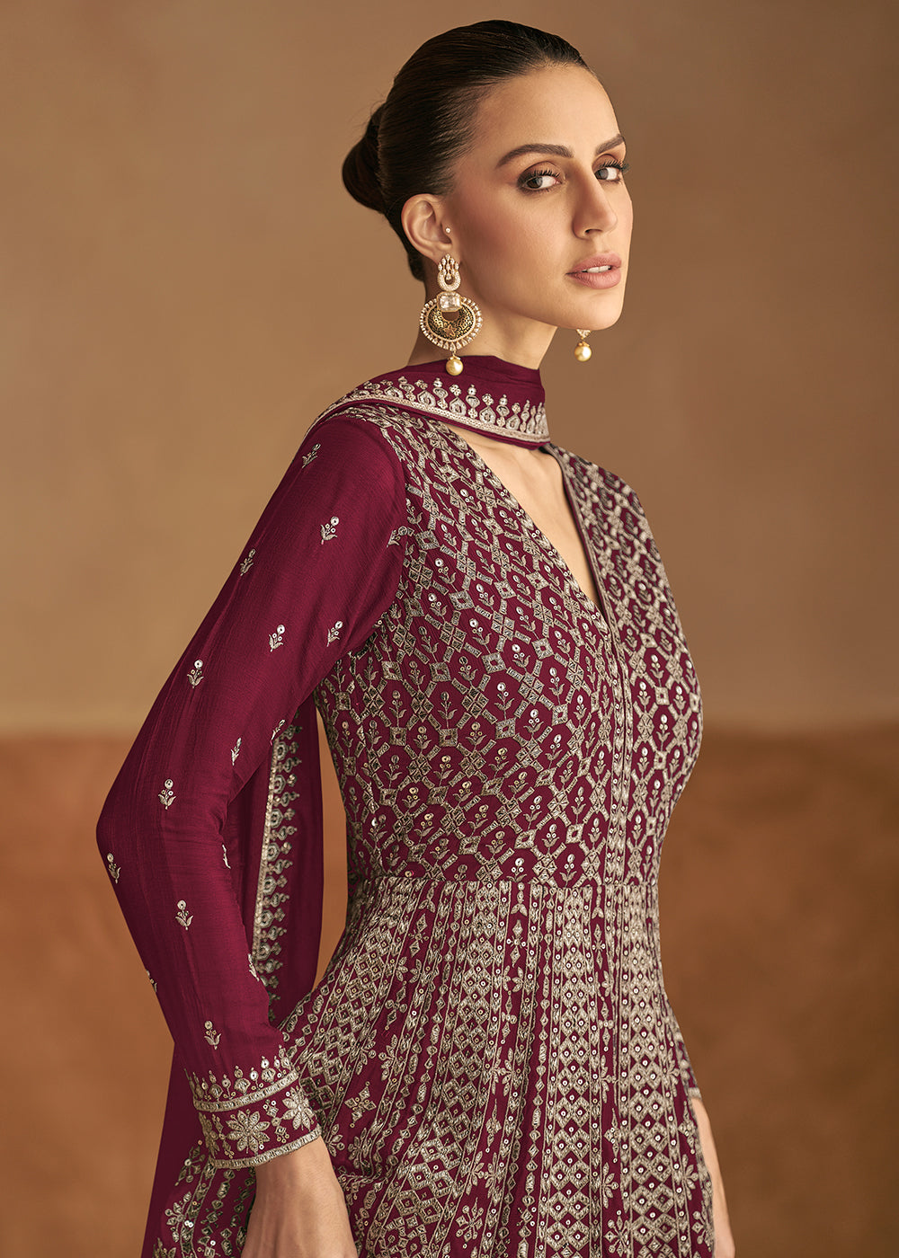 Buy Now Maroon Front & Back Embroidery Wedding Anarkali Suit Online in USA, UK, Australia, Italy, Germany, Canada, UAE & Worldwide at Empress Clothing. 