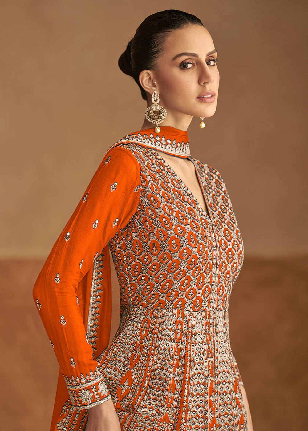 Buy Now Orange Front & Back Embroidery Wedding Anarkali Suit Online in USA, UK, Sweden, Denmark, Italy, Germany, Canada, UAE & Worldwide at Empress Clothing.
