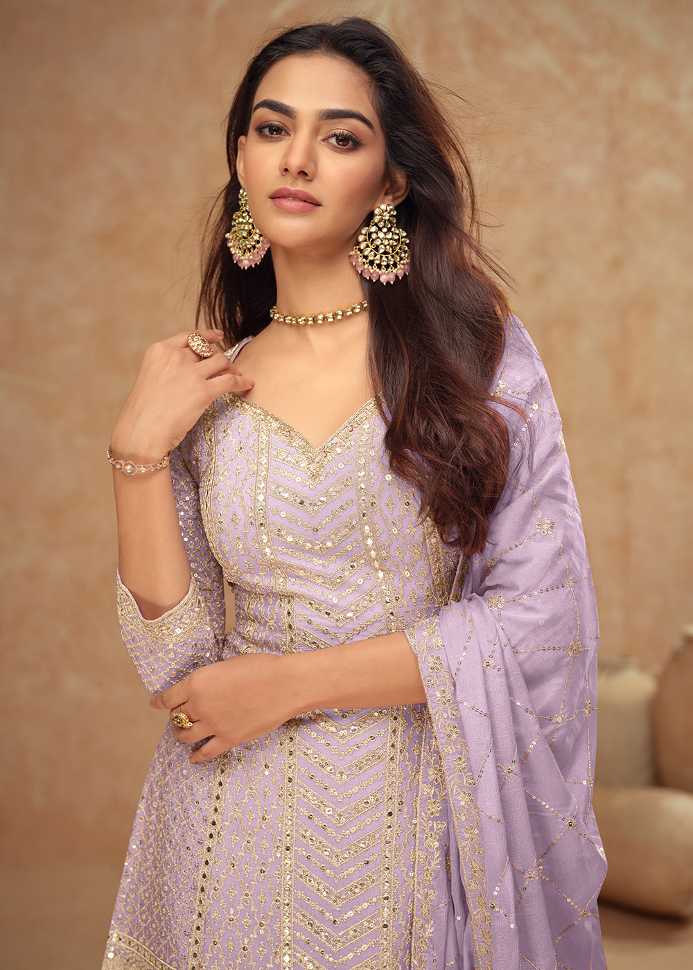 Buy Palazzo Dress for Wedding - Pastel Style Lavender Embroidered Dress Empress Clothing Buy Palazzo Dress for Wedding - Pastel Style Lavender Embroidered Dress Empress Clothing