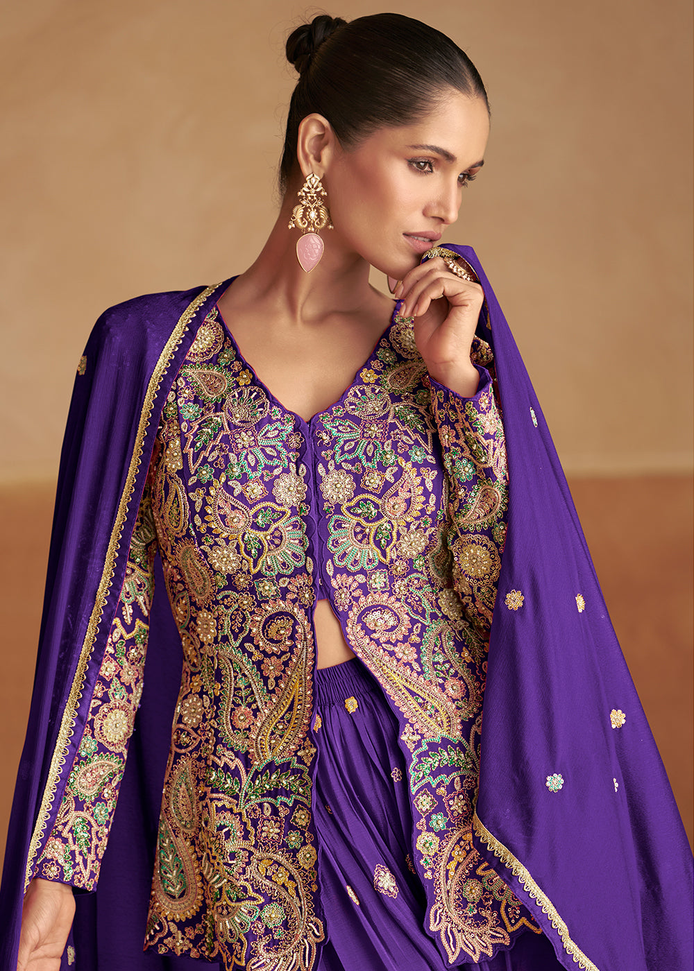 Buy Now Slit Kurti Style Violet Purple Palazzo Style Dress Online in UK, Canada, Germany, Italy, France, Austria, Australia, Singapore & Worldwide at Empress.