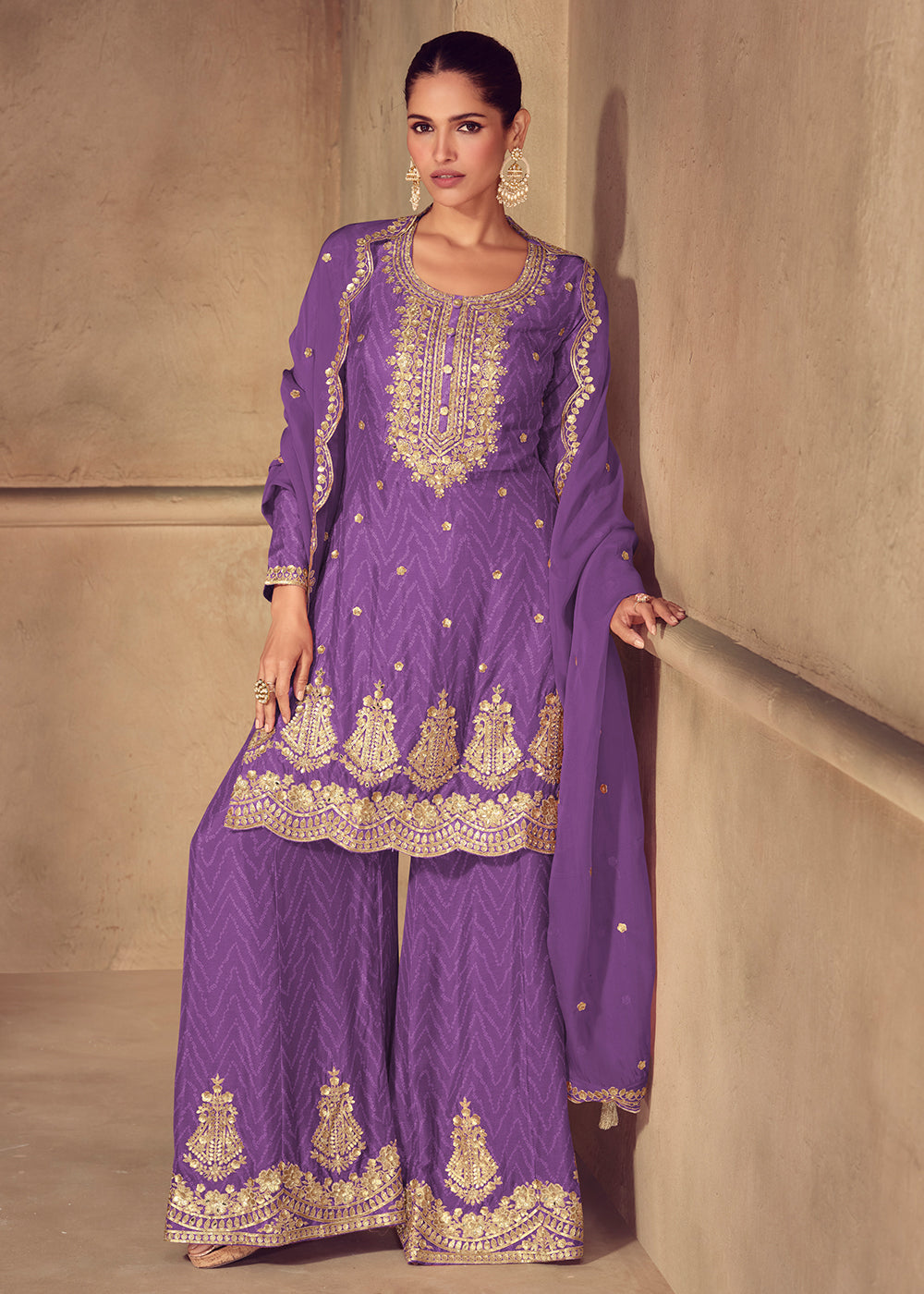 Buy Now Purple Embroidered & Digital Printed Palazzo Suit Suit Online in USA, UK, Canada, Germany, Italy, France, Denmark, UAE & Worldwide at Empress Clothing.