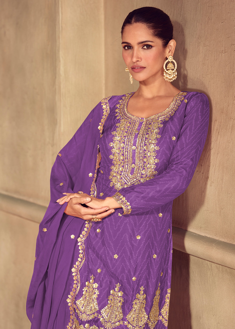 Buy Now Purple Embroidered & Digital Printed Palazzo Suit Suit Online in USA, UK, Canada, Germany, Italy, France, Denmark, UAE & Worldwide at Empress Clothing.