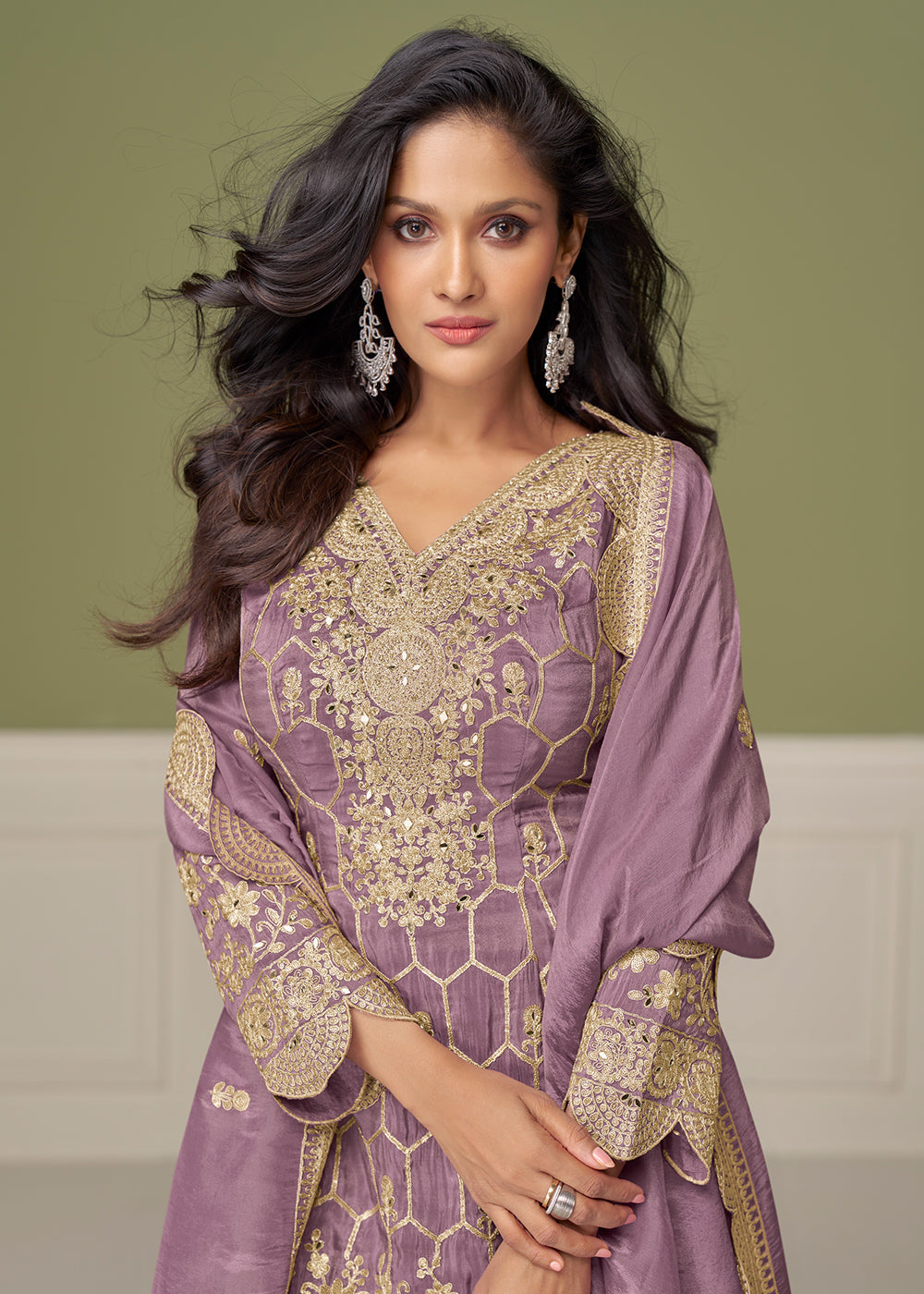 Buy Now Pretty Embroidered Lavender Shimmer Silk Gharara Suit Online in USA, UK, Canada, Germany, Italy, France, Austria, Denmark, UAE & Worldwide at Empress.