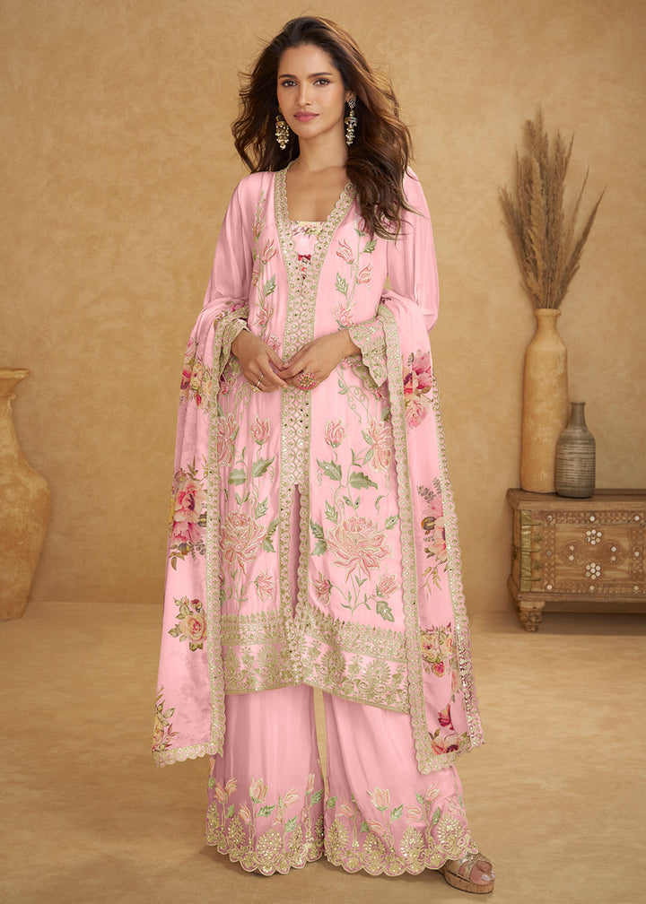Buy Now Premium Pink Color Chinnon Palazzo Suit Online in Newark, Miami, Toronto, London, Dortmund, Katy, Denver, Paris, California & Worldwide at Empress.