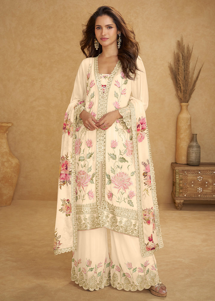 Buy Now Premium Cream Color Chinnon Palazzo Suit Online in Newark, Miami, Toronto, London, Dortmund, Katy, Denver, Paris, California & Worldwide at Empress.