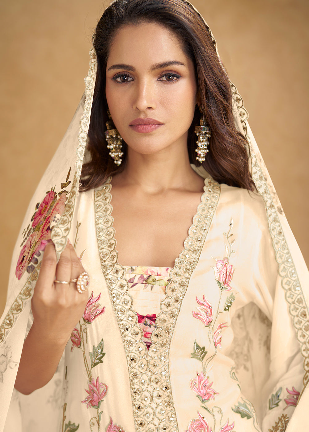 Buy Now Premium Cream Color Chinnon Palazzo Suit Online in Newark, Miami, Toronto, London, Dortmund, Katy, Denver, Paris, California & Worldwide at Empress.