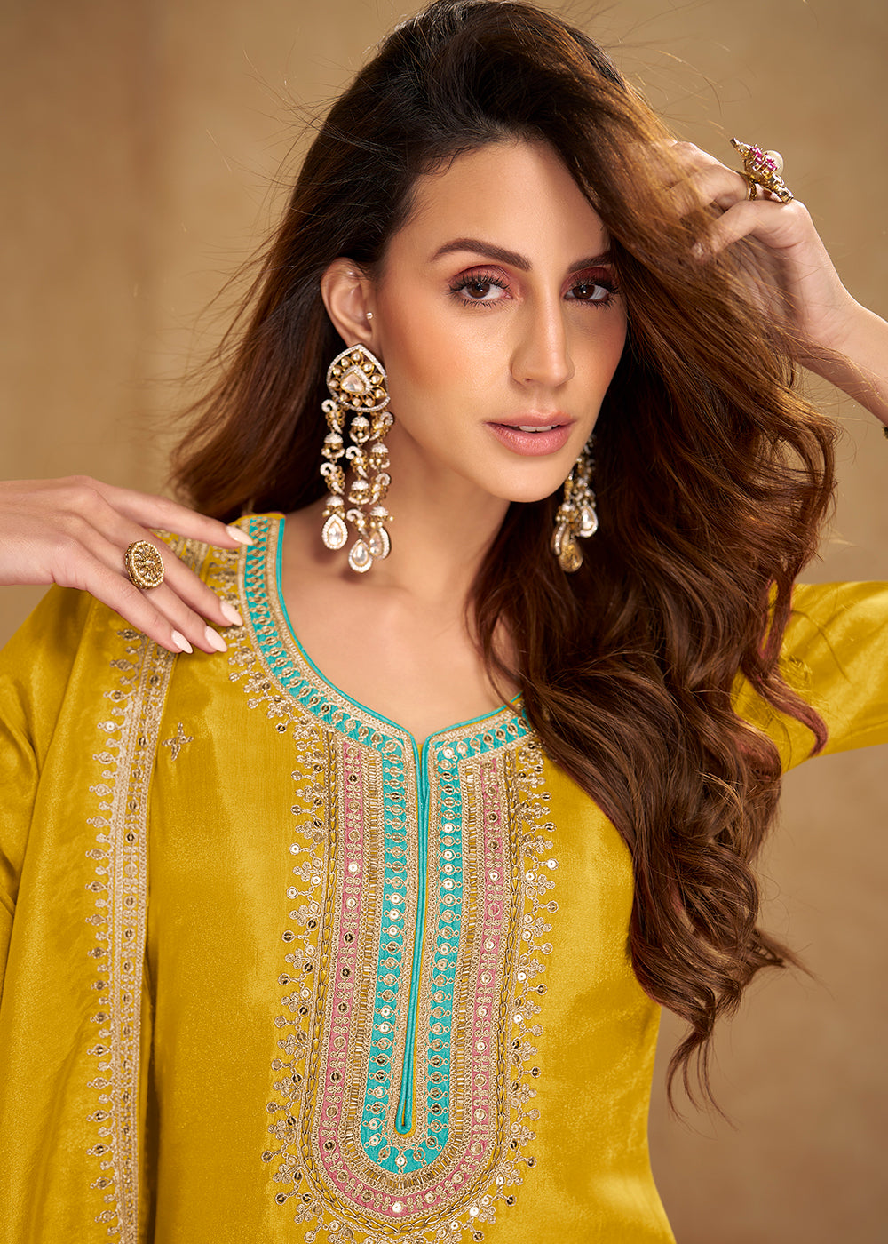 Buy Now Yellow Punjabi Style Embroidered Festive Salwar Kameez Online in Newark, Yorktown, Toronto, London, Orlando, Munich, Chicago & Worldwide at Empress.