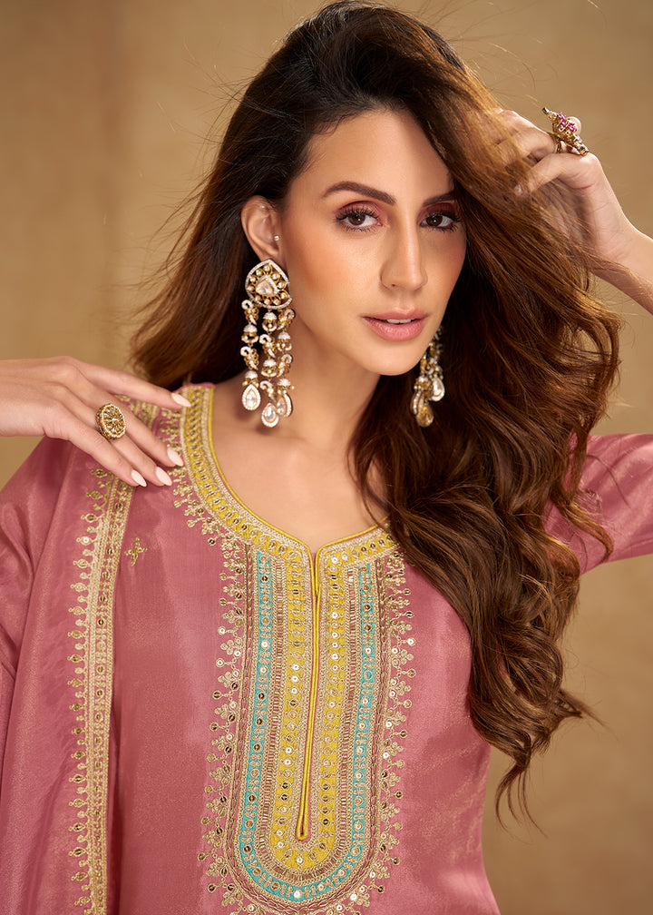 Buy Now Pink Punjabi Style Embroidered Festive Salwar Kameez Online in Newark, Yorktown, Toronto, London, Orlando, Munich, Chicago, Ohio & Worldwide at Empress.