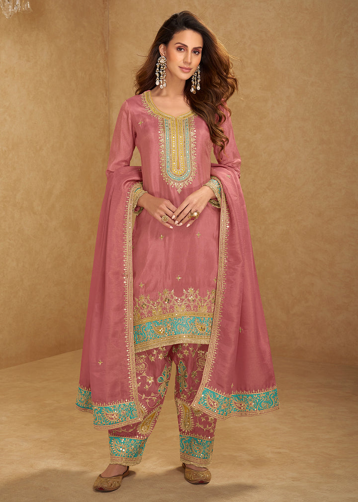 Buy Now Pink Punjabi Style Embroidered Festive Salwar Kameez Online in Newark, Yorktown, Toronto, London, Orlando, Munich, Chicago, Ohio & Worldwide at Empress.
