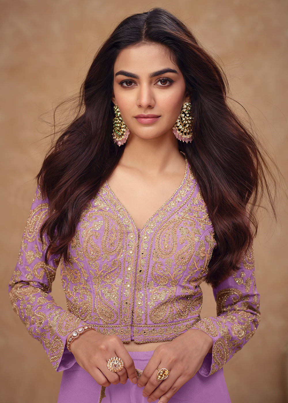 Buy Now Crop Top Style Lavender Indo Western Dress Online in Newark, Yorktown, Toronto, London, Orlando, Munich, Chicago, Denver, Dubai & Worldwide at Empress.