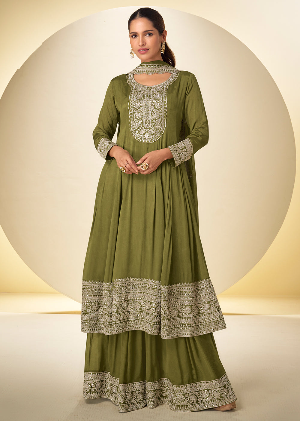 Buy Now Mehndi Green Festive Style Embroidered Palazzo Suit Online in Newark, Miami, Toronto, London, Bayern, Austin, Denver, New York & Worldwide at Empress.