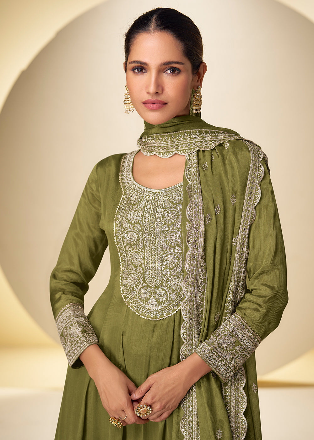 Buy Now Mehndi Green Festive Style Embroidered Palazzo Suit Online in Newark, Miami, Toronto, London, Bayern, Austin, Denver, New York & Worldwide at Empress.