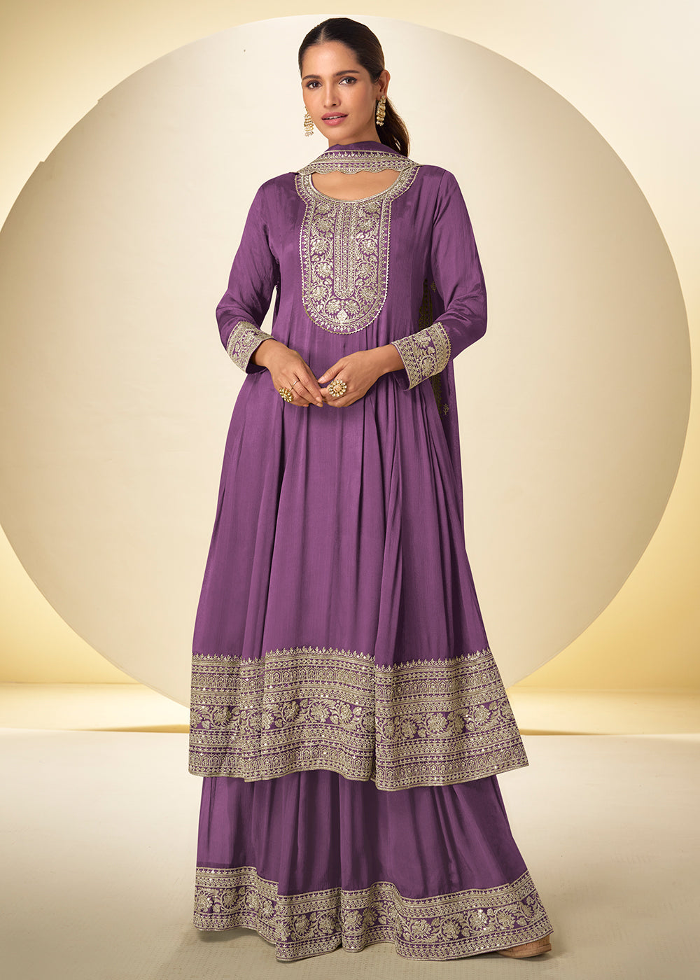 Buy Now Mauve Purple Festive Style Embroidered Palazzo Suit Online in Newark, Miami, Toronto, London, Bayern, Austin, Denver, New York & Worldwide at Empress.