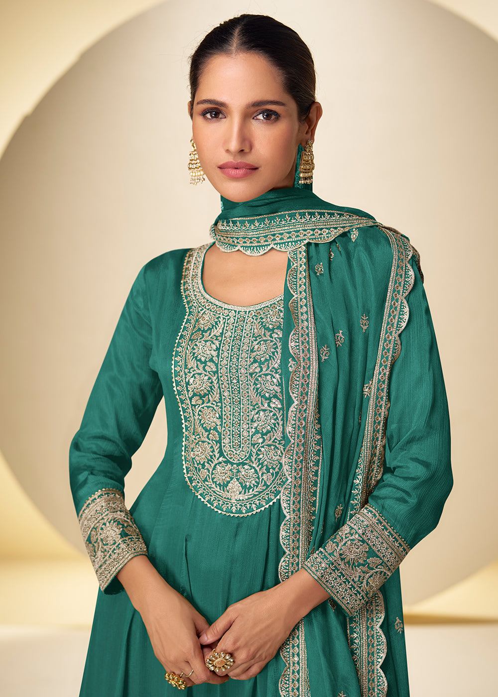 Buy Now Aqua Green Festive Style Embroidered Palazzo Suit Online in Newark, Miami, Toronto, London, Bayern, Austin, Denver, New York & Worldwide at Empress.