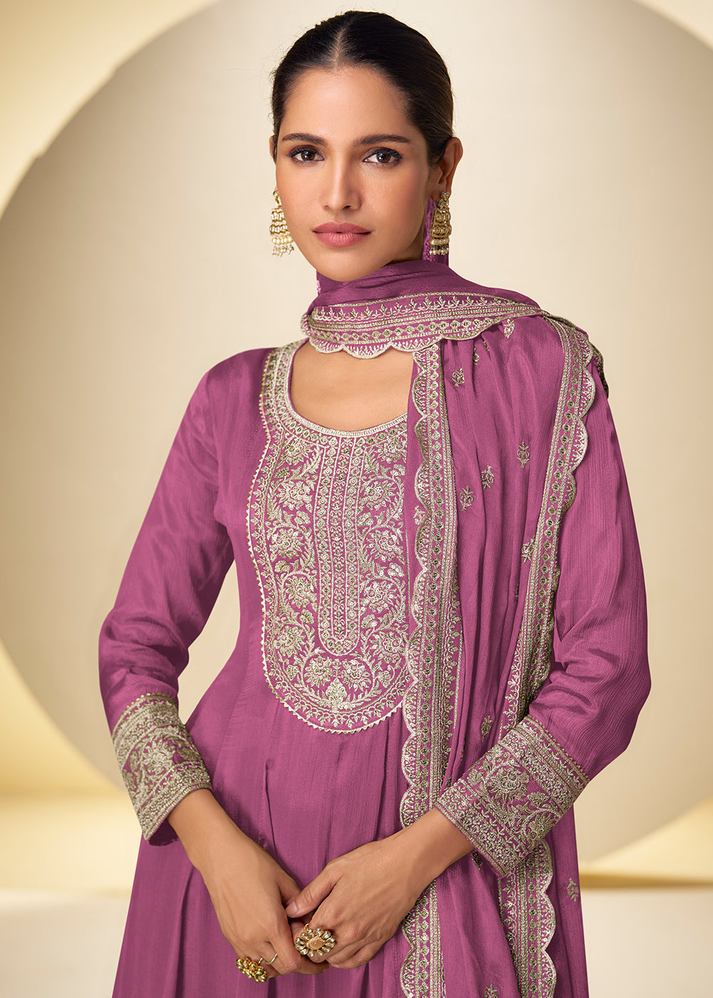 Buy Now Onion Pink Festive Style Embroidered Palazzo Suit Online in Newark, Miami, Toronto, London, Bayern, Austin, Denver, New York & Worldwide at Empress.