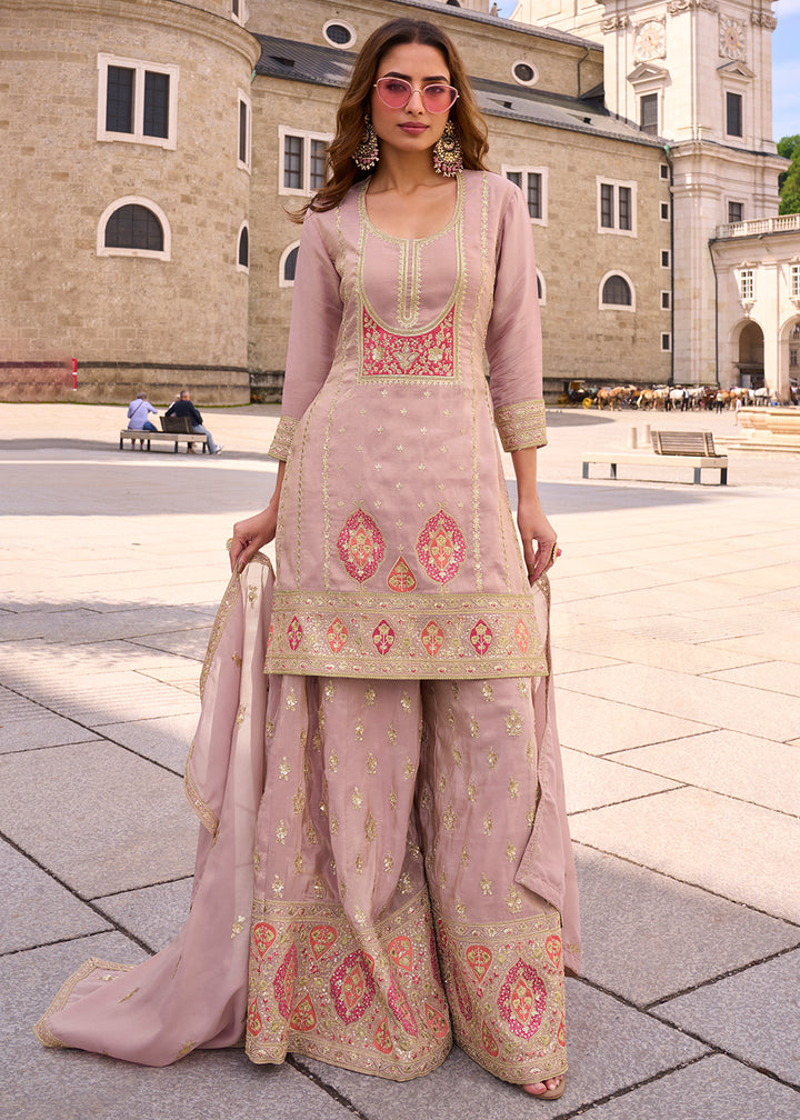 Buy Now Designer & Festive Rose Pink Palazzo Style Suit Online in Newark, Yorktown, Toronto, London, Munich, Chicago, Denver, Utah & Worldwide at Empress.