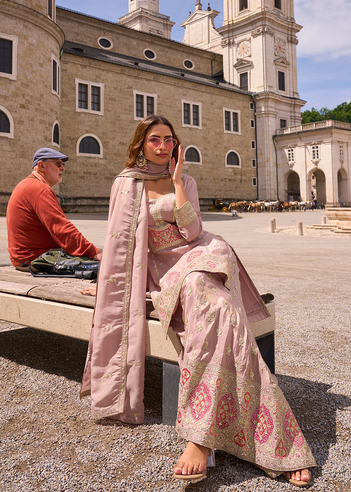 Buy Now Designer & Festive Rose Pink Palazzo Style Suit Online in Newark, Yorktown, Toronto, London, Munich, Chicago, Denver, Utah & Worldwide at Empress.