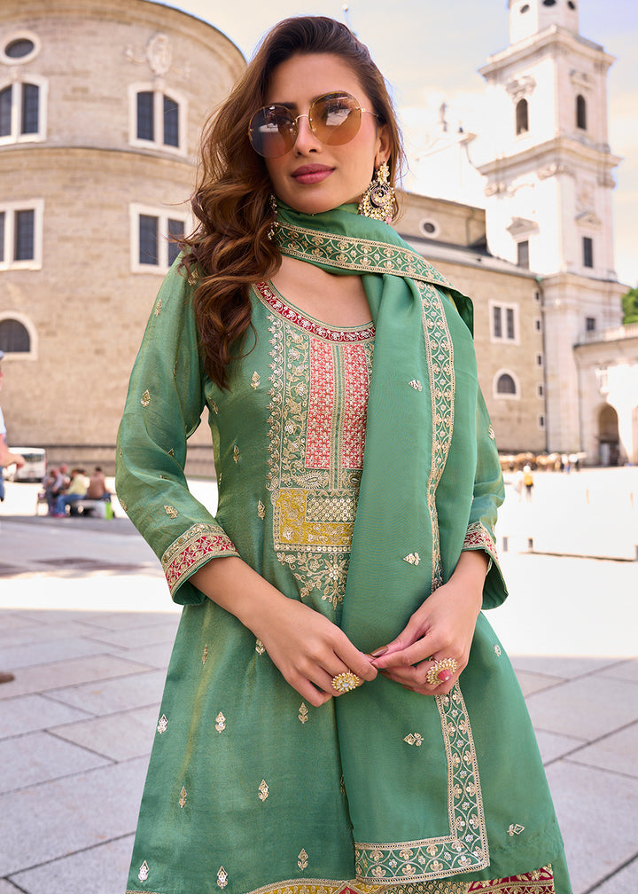 Buy Now Designer & Festive Cool Green Palazzo Style Suit Online in Newark, Yorktown, Toronto, London, Munich, Chicago, Denver, Utah & Worldwide at Empress.
