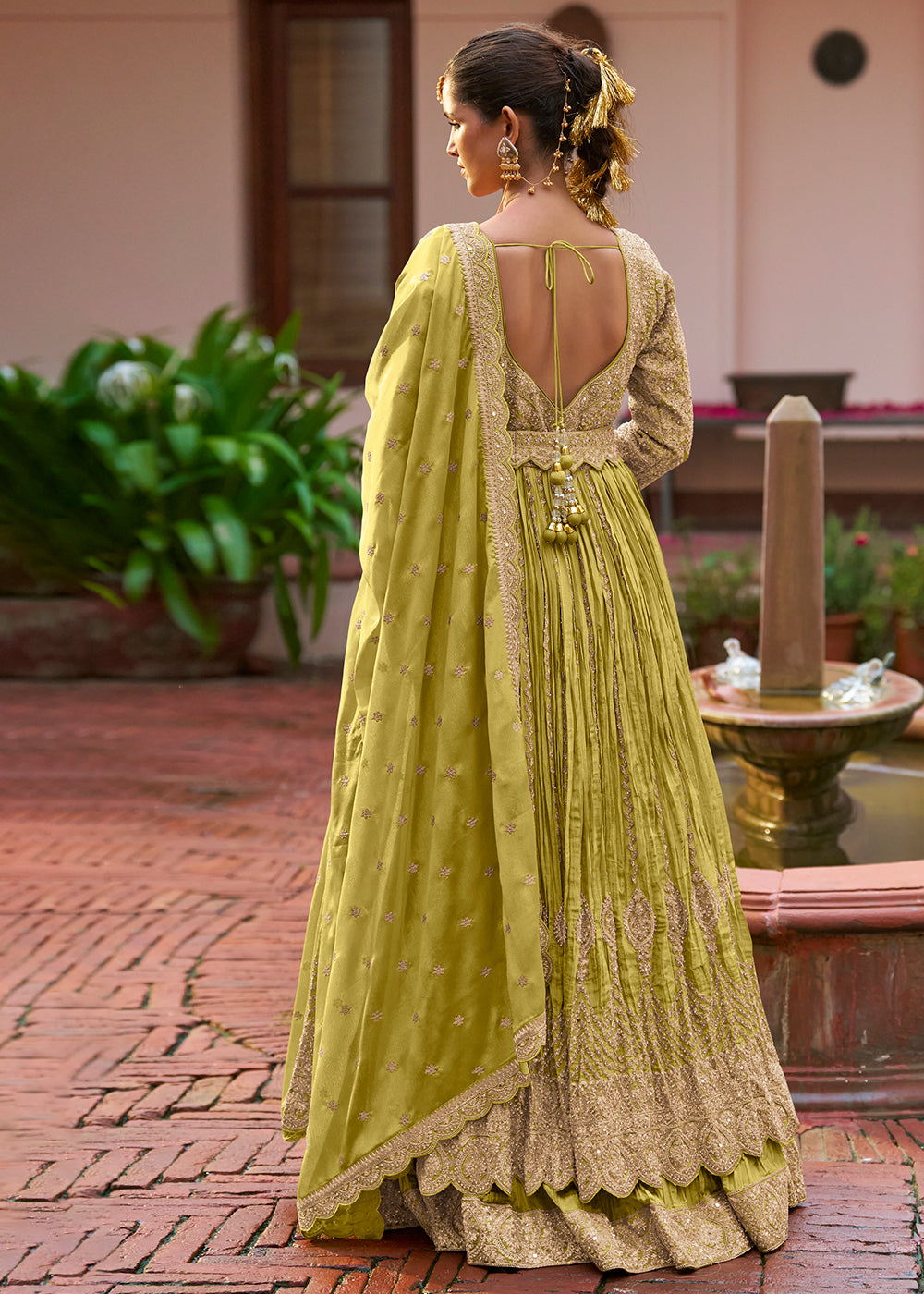 Buy Now Lehenga Style Green Embroidered Front Slit Dress Online in Newark, Yorktown, Toronto, London, Munich, Chicago, Denver, Paris & Worldwide at Empress.